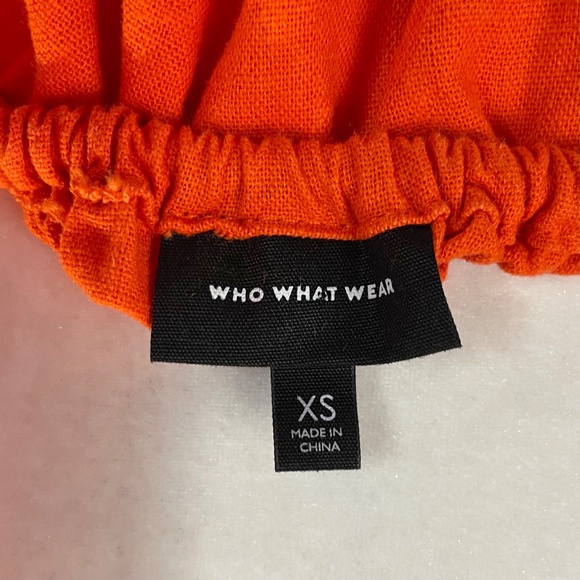 Who What Wear Open Back Tie Puff Sleeve Linen Blend Midi Dress Orange Size XS - Picture 15 of 16